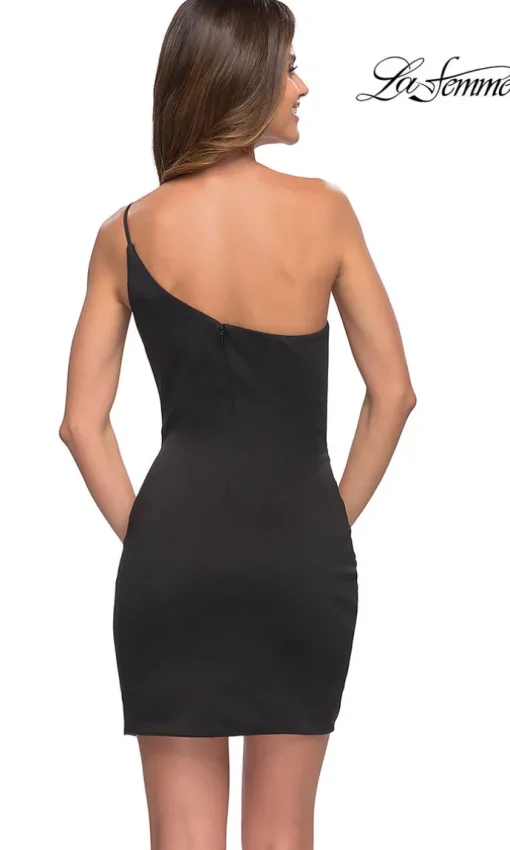 La Femme One-Shoulder Simple Black Party Dress