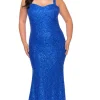 La Femme Plus-Size Long Lace Designer Prom Dress