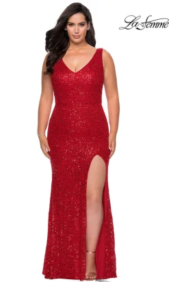 La Femme Sequin-Lace Long Plus-Size Formal Dress