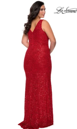 La Femme Sequin-Lace Long Plus-Size Formal Dress