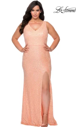 La Femme Sequin-Lace Long Plus-Size Formal Dress