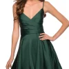 La Femme Short Satin Semi-Formal Dress with Corset
