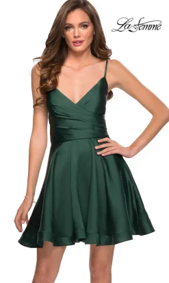La Femme Short Satin Semi-Formal Dress with Corset