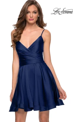 La Femme Short Satin Semi-Formal Dress with Corset