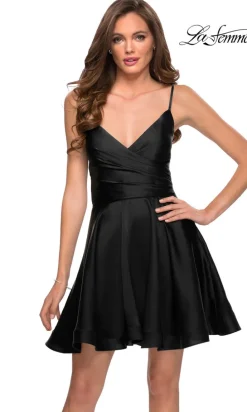 La Femme Short Satin Semi-Formal Dress with Corset