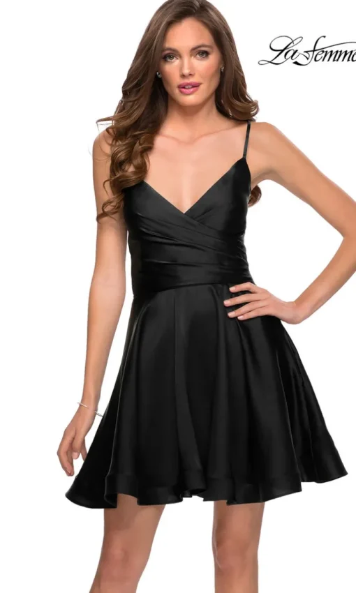 La Femme Short Satin Semi-Formal Dress with Corset