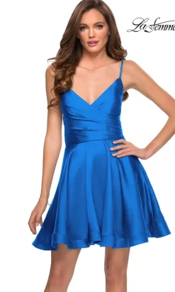 La Femme Short Satin Semi-Formal Dress with Corset