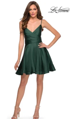 La Femme Short Satin Semi-Formal Dress with Corset