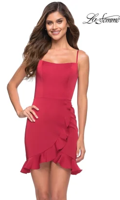 La Femme Short Wedding-Guest Dress with Ruffles