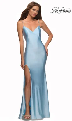 La Femme Simple Long Prom Dress with Beaded Straps