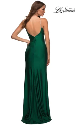 La Femme Simple Long Prom Dress with Beaded Straps