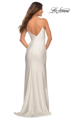 La Femme Simple Long Prom Dress with Beaded Straps