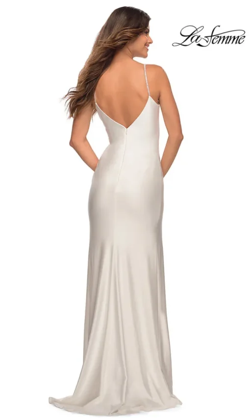 La Femme Simple Long Prom Dress with Beaded Straps