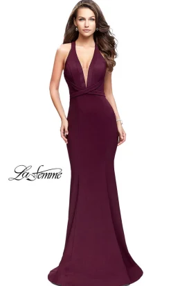 La Femme Strappy Burgundy Red Long Formal Dress