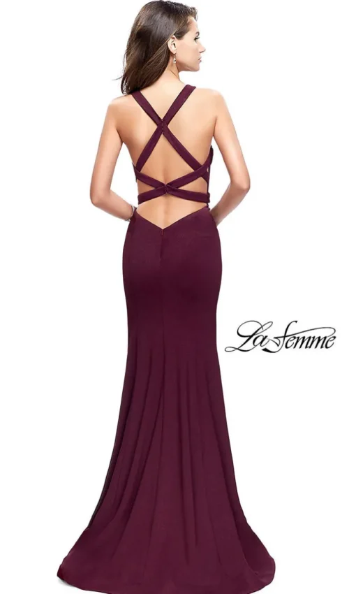 La Femme Strappy Burgundy Red Long Formal Dress