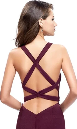 La Femme Strappy Burgundy Red Long Formal Dress