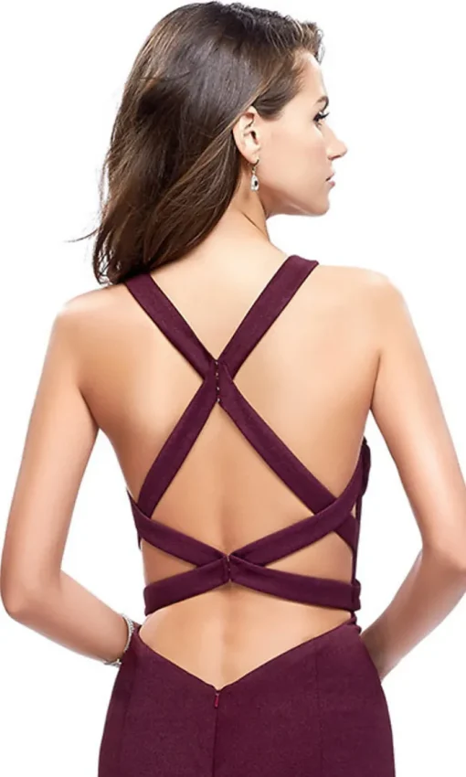 La Femme Strappy Burgundy Red Long Formal Dress