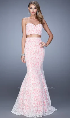 La Femme Two-Piece Long Lace Prom Dress