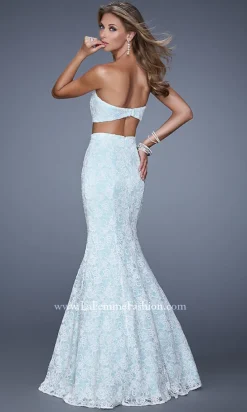 La Femme Two-Piece Long Lace Prom Dress