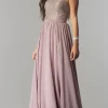 Lace-Bodice A-Line Long Chiffon Prom Dress