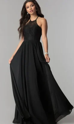 Lace-Bodice A-Line Long Chiffon Prom Dress