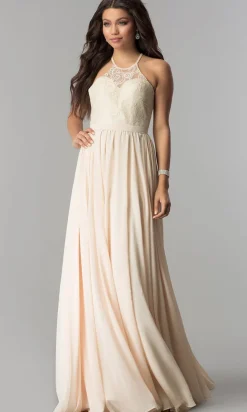 Lace-Bodice A-Line Long Chiffon Prom Dress