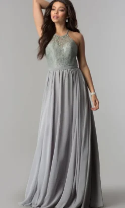 Lace-Bodice A-Line Long Chiffon Prom Dress