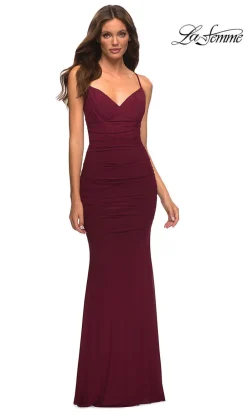 Lace-Up La Femme Empire-Waist Long Prom Dress