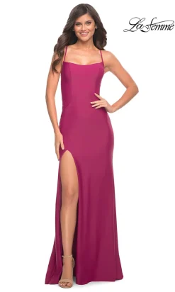 Lace-Up Open-Back Long La Femme Jersey Prom Dress