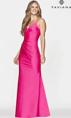 Lace-Up-Back Faviana Hot Pink Long Prom Dress