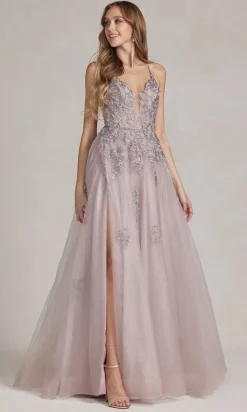 Long A-Line Lace Prom Dress with Wrap-Style Skirt