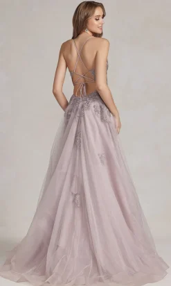 Long A-Line Lace Prom Dress with Wrap-Style Skirt