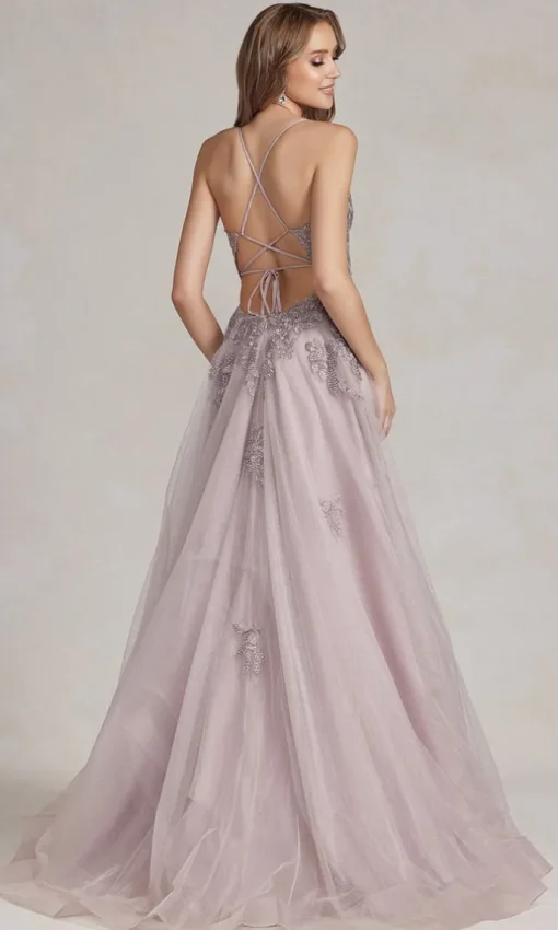 Long A-Line Lace Prom Dress with Wrap-Style Skirt
