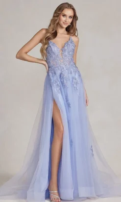 Long A-Line Lace Prom Dress with Wrap-Style Skirt