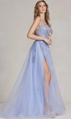 Long A-Line Lace Prom Dress with Wrap-Style Skirt