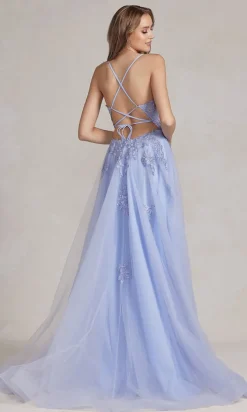 Long A-Line Lace Prom Dress with Wrap-Style Skirt
