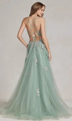 Long A-Line Lace Prom Dress with Wrap-Style Skirt