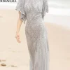Long Beaded Evening Gown with Short Sleeves 3681