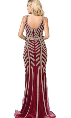 Long Formal Dress with Beaded Stripes