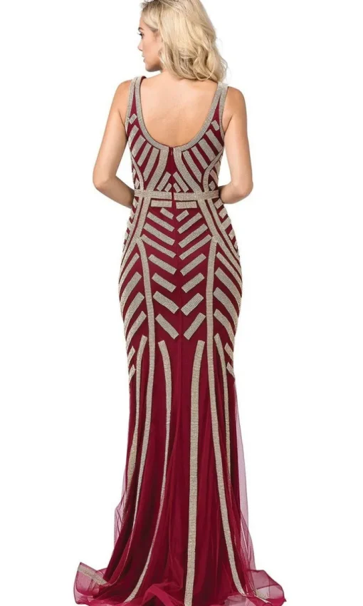 Long Formal Dress with Beaded Stripes