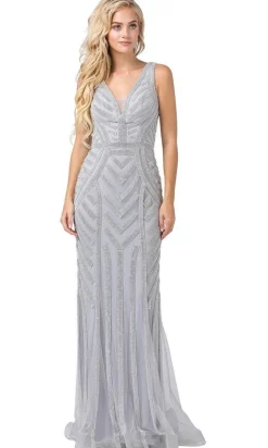 Long Formal Dress with Beaded Stripes