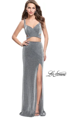 Long La Femme Open-Back Two-Piece Prom Dress