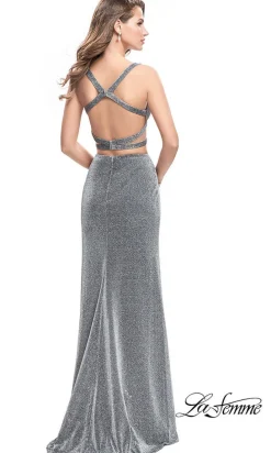 Long La Femme Open-Back Two-Piece Prom Dress