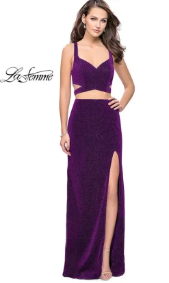 Long La Femme Open-Back Two-Piece Prom Dress