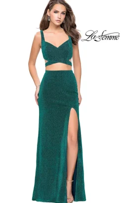 Long La Femme Open-Back Two-Piece Prom Dress