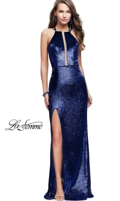 Long La Femme Prom Dress with Plunging Neckline