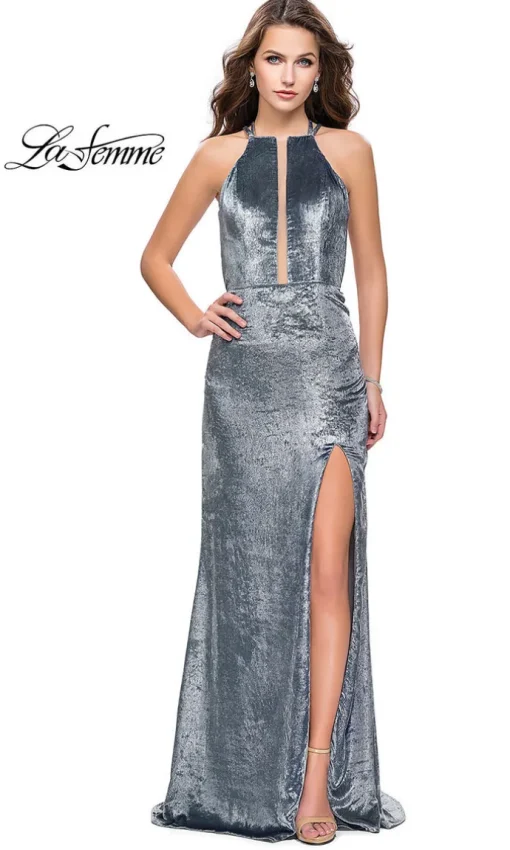 Long La Femme Prom Dress with Plunging Neckline