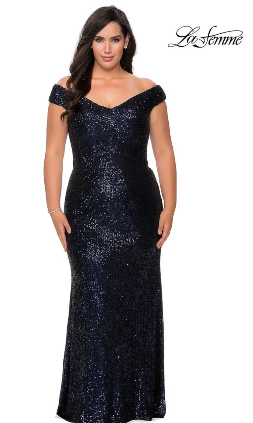 Long La Femme Sequin Plus-Size Prom Dress