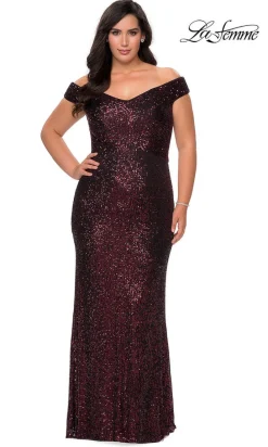 Long La Femme Sequin Plus-Size Prom Dress