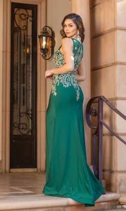 Long Prom Dress with Contrasting Embroidery